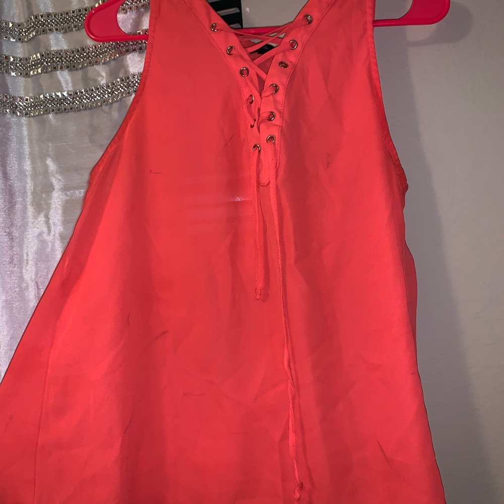 No sleeve, laced bright neon top